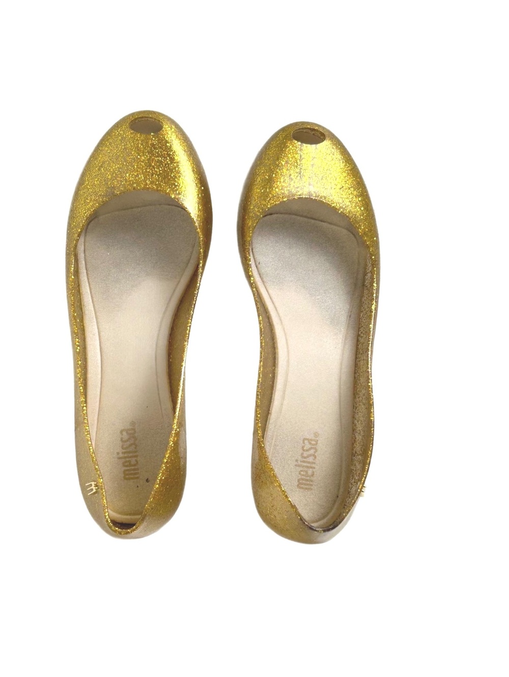 Melissa Women's Gold Glitter Ultra Girl Peep Toe Jelly Flats Size 7/38